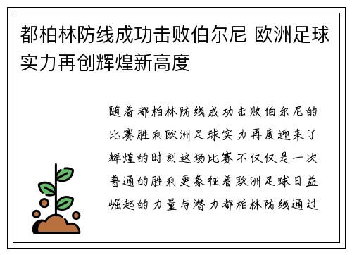 都柏林防线成功击败伯尔尼 欧洲足球实力再创辉煌新高度