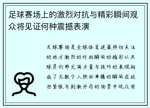 足球赛场上的激烈对抗与精彩瞬间观众将见证何种震撼表演